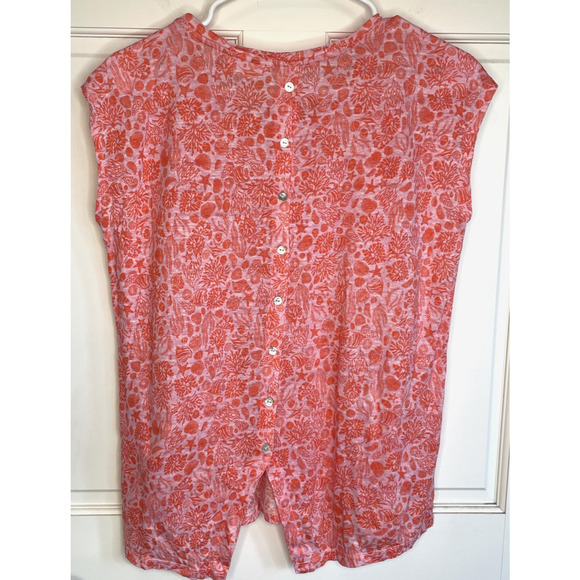 Sigrid Olsen Women's Linen Button Back Top Size M Coral Pink Fisherman Coastal - Picture 6 of 12